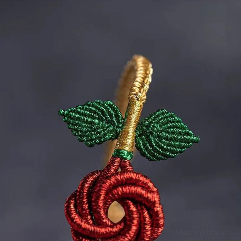 Handmade red rose peace knot bracelet featuring four bodhisattva eight thread design
