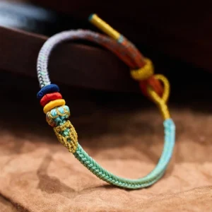 Colorful eight thread peace knot lucky bracelet with multicolor braided cord and woven knots