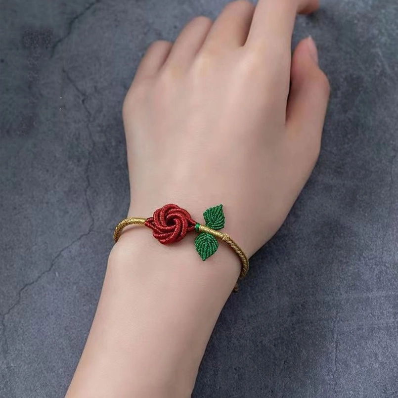 Eight thread peace knot red rose Tibetan bracelet promoting harmony and inner balance