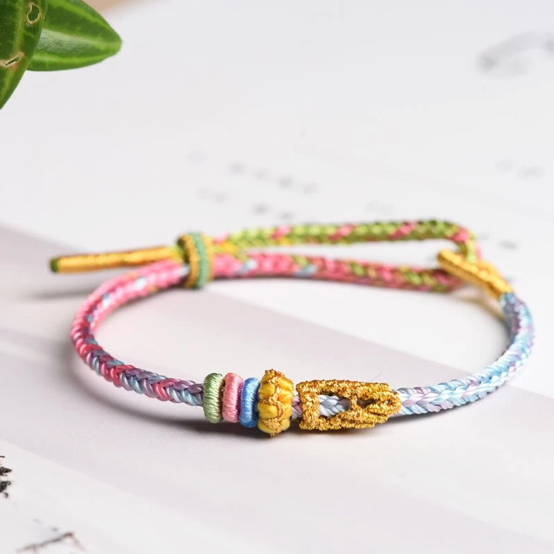Pink and skyblue eight thread peace knot lucky bracelet with adjustable cord
