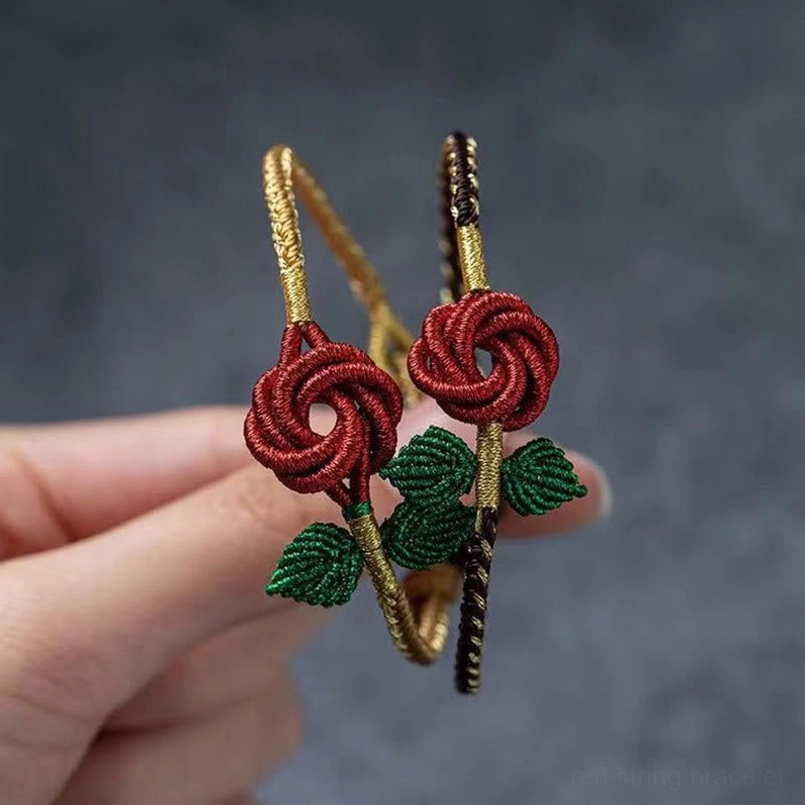 Premium handmade eight thread peace knot bracelet combining rose flower and Buddhist symbolism