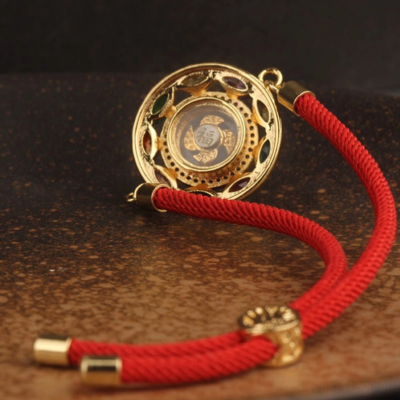 Energy healing copper jewelry with rotating zircon pendant and red protection bracelet