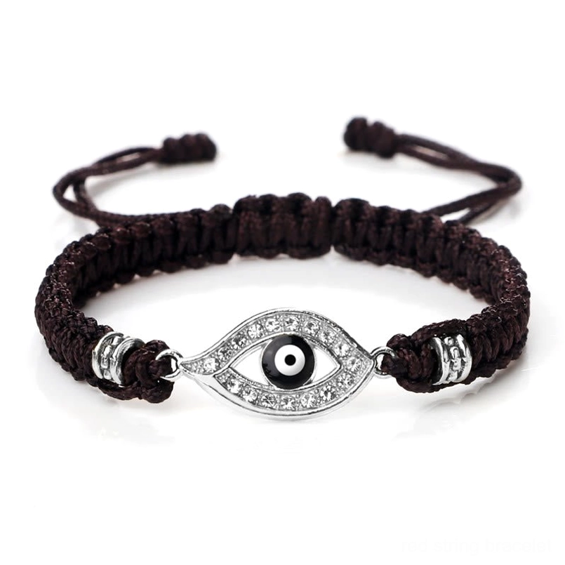 Evil eye red string bracelet sizing guide and wrist fit demonstration