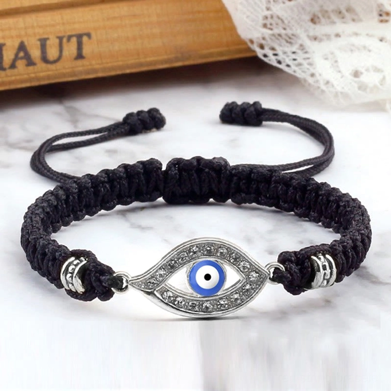 Pink and pink evil eye charm bracelet silver border detail