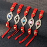 Evil eye red string bracelets collection with multiple color variations and rhinestone accents