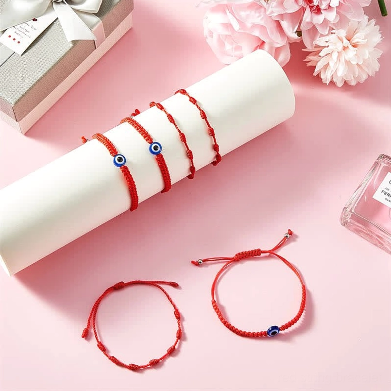 Evil eye red string bracelets with adjustable bands gift style presentation