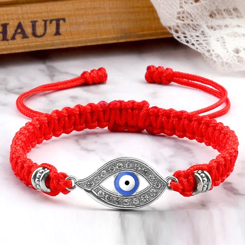 White pink evil eye protection bracelet gold border design