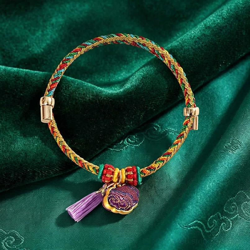 Single-pendant five-color lucky bracelet with gourd charm and spring-style metal clasp