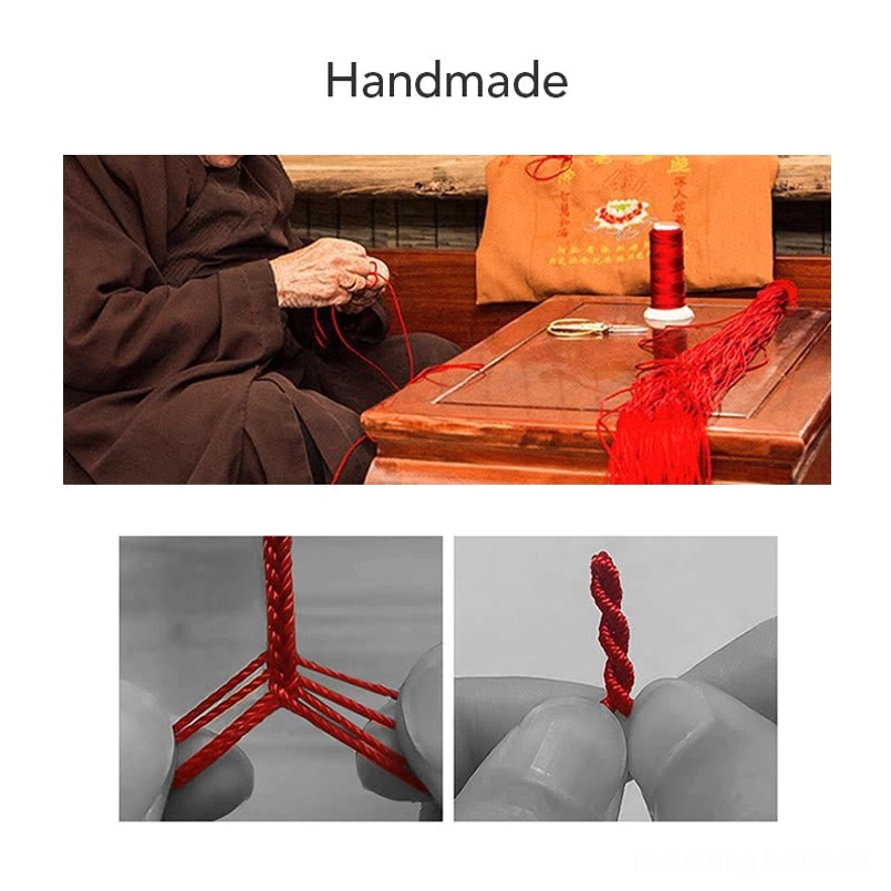 Handmade process of weaving five color protection bracelet showing traditional craft technique