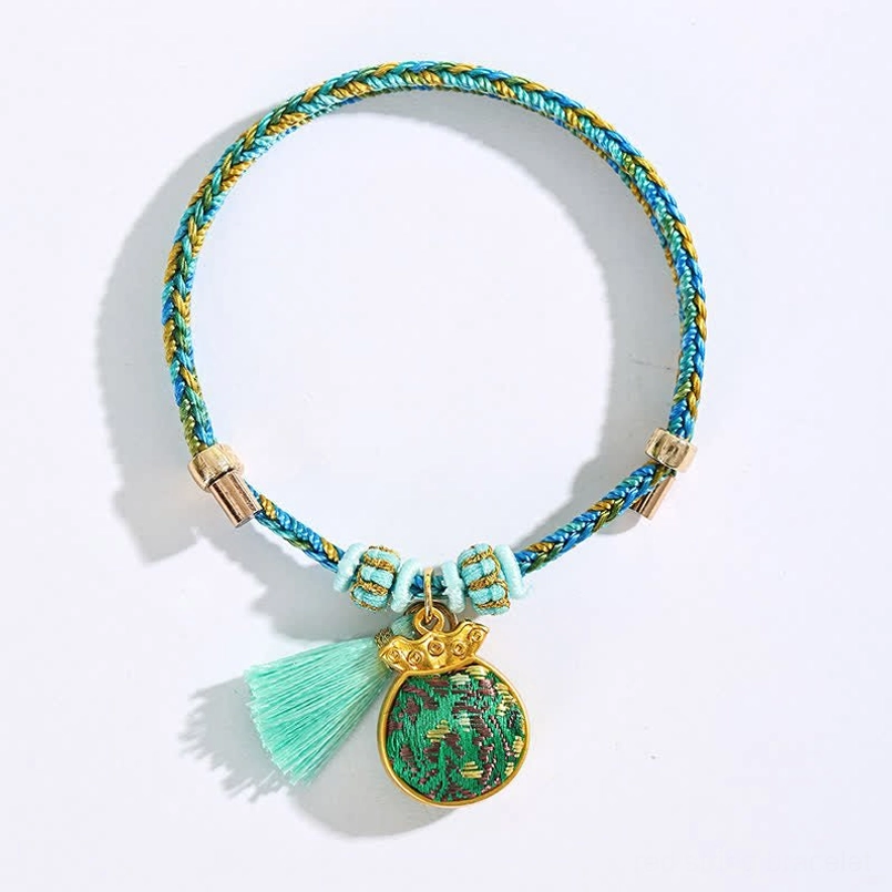 Hulu gourd charm bracelet five-color woven cord Song Brocade fabric turquoise tassel heaven earth harmony symbol