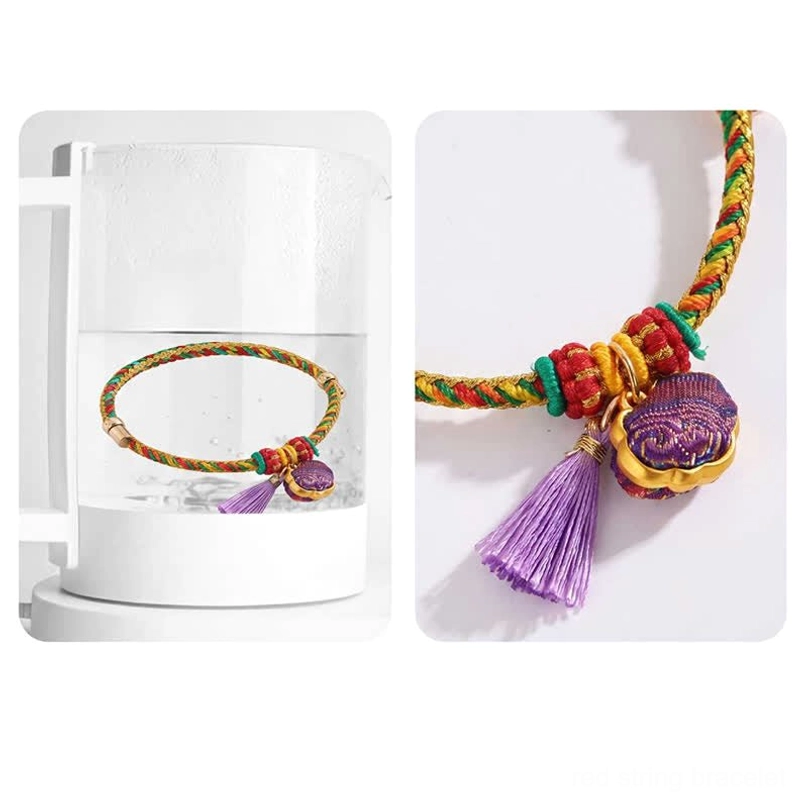 Adjustable five-color lucky bracelet featuring authentic gourd charm and woven Song Brocade