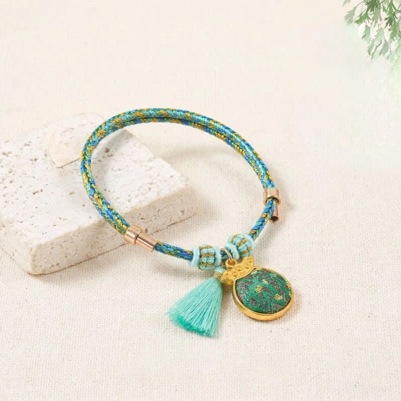 Money bag charm red string bracelet with five-color woven cord prosperity amulet turquoise tassel adjustable