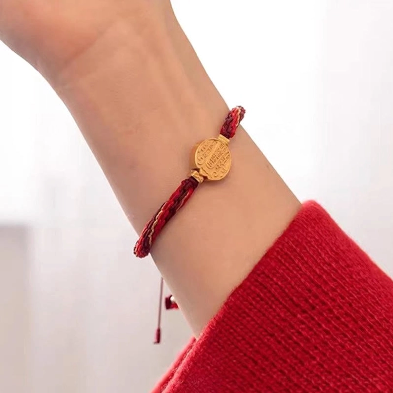 Five directions wealth protection bracelet adjustable wrist fit showing comfortable sizing and woven cord quality