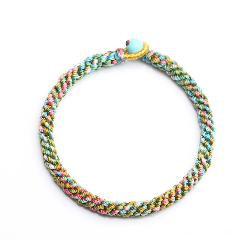 Five element multicolor lucky bracelet with handwoven braided rope, complete spiritual protection talisman