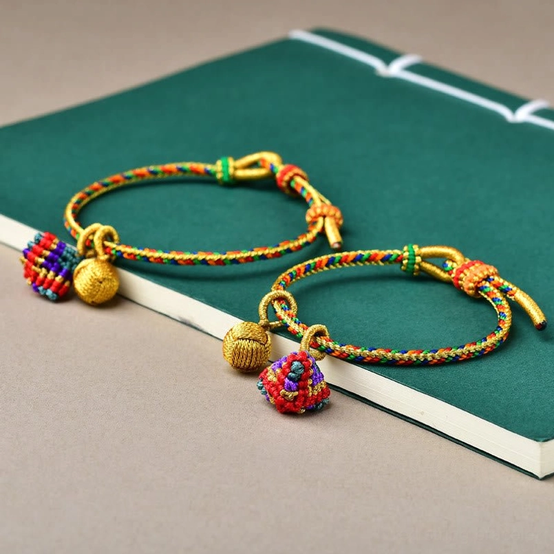 Five element protection bracelet multicolor braided red string natural fibers