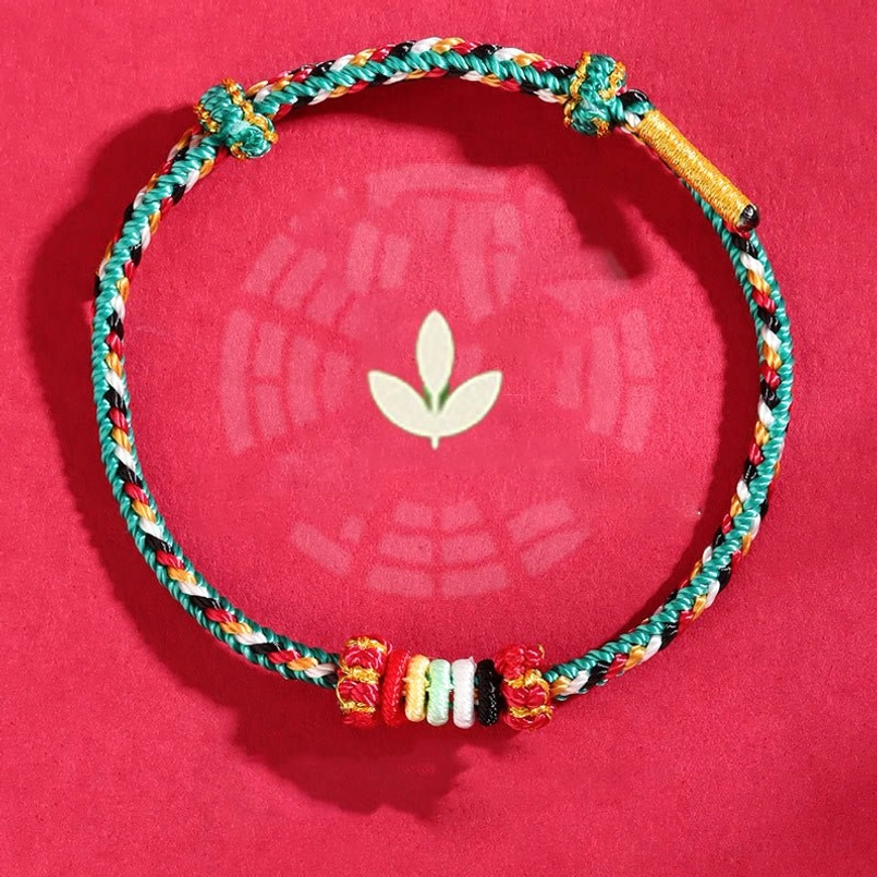 Five elements feng shui lucky bracelet adjustable closure and knot construction close-up detail shot