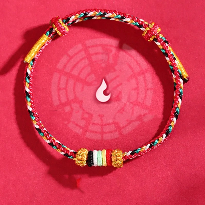 Five elements feng shui wuxing braided bracelet with all five color elements wood fire earth metal water