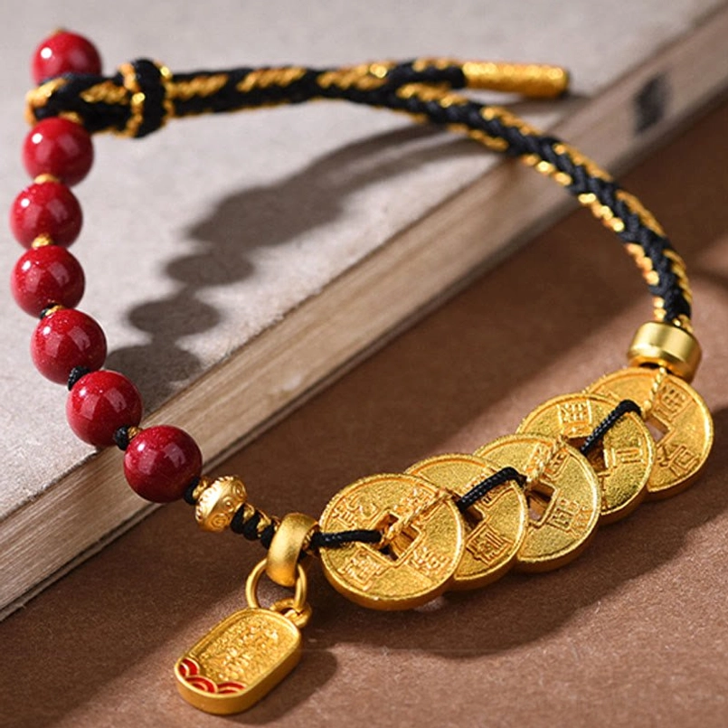 Five-emperor coins bracelet protective spiritual energy ancient chinese coins