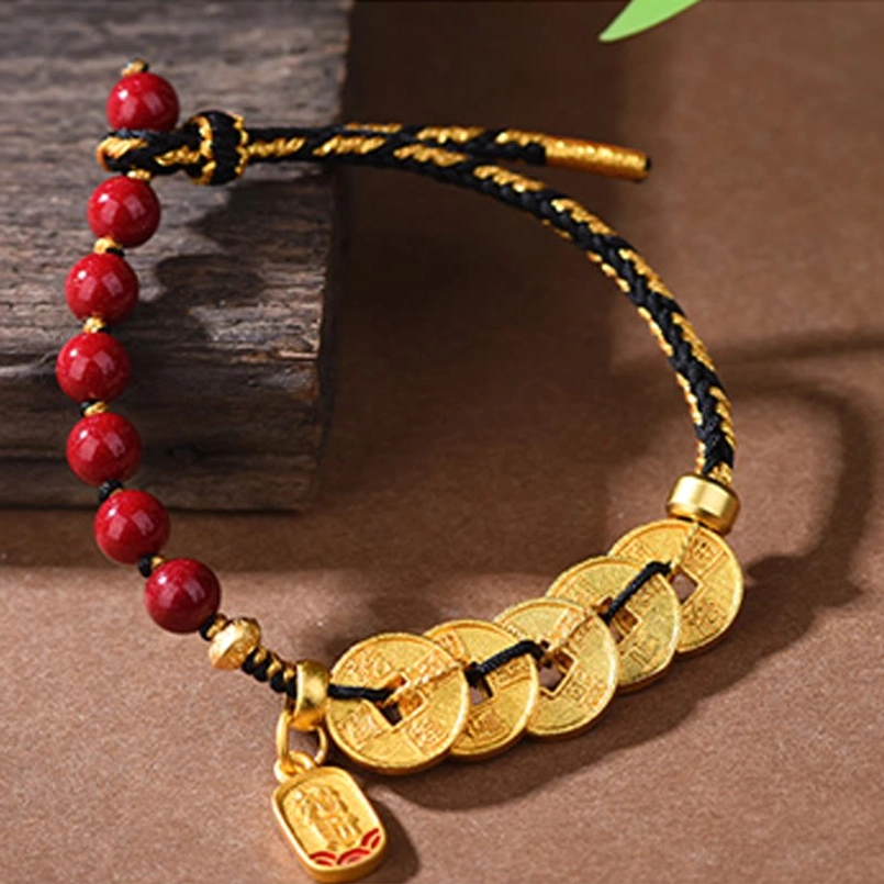 Red string bracelet five emperor coins wealth attraction spiritual bracelet