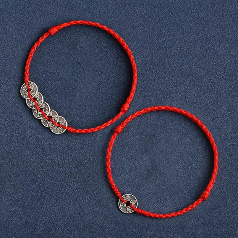 Feng Shui Five Emperor Coins protection and wealth symbol red string bracelet lifestyle wear