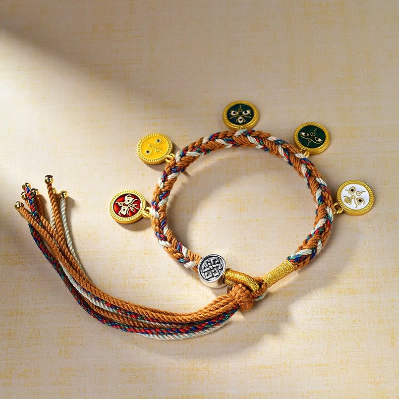 Handmade five gods of wealth bracelet enamel charms scattered display view