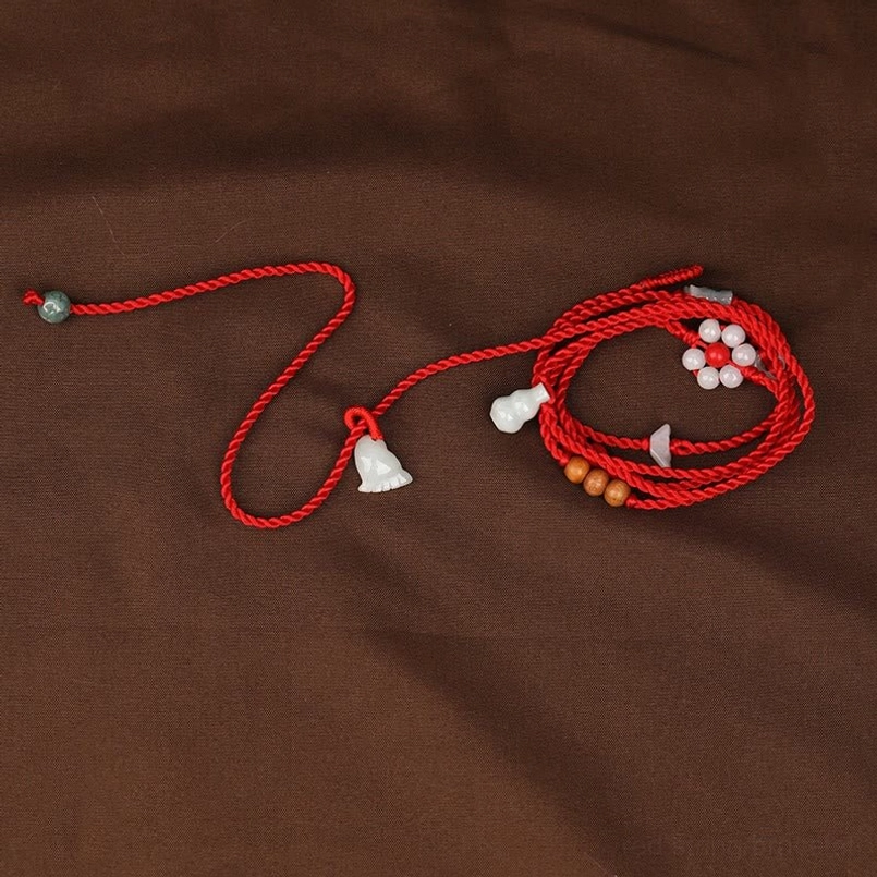 Foot and gourd jade charm red string belly chain - auspicious blessing symbol