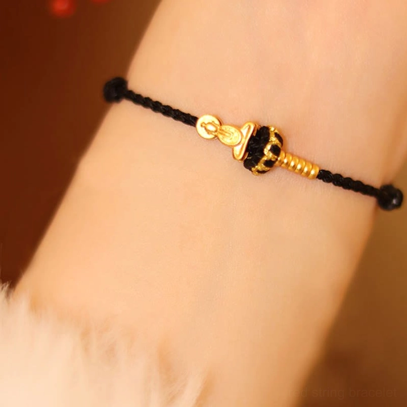 Dark red burgundy string Formless Buddha bracelet with copper accents and protective charm