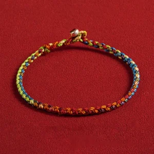 Four seasons blessing red string bracelet multicolored twisted braided rope front view