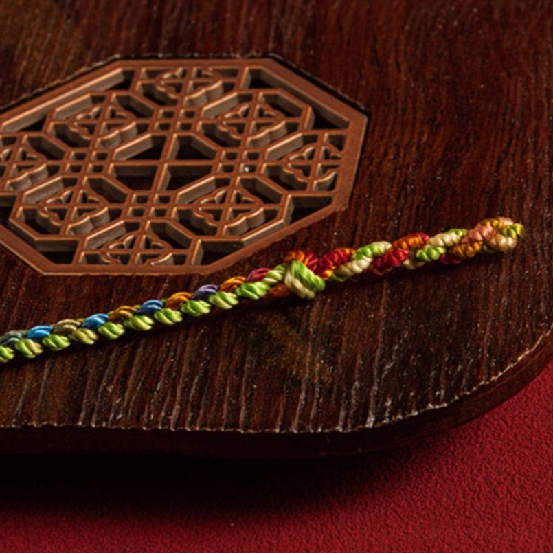 Multicolored woven rope sample gradient rainbow braided texture detail
