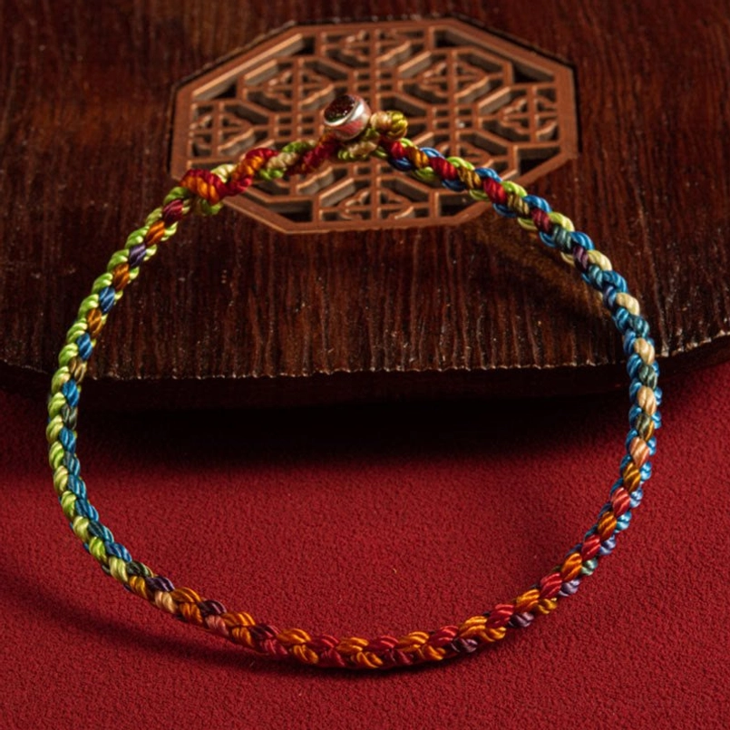 Lucky four seasons blessing bracelet metal bead clasp twisted rainbow weave