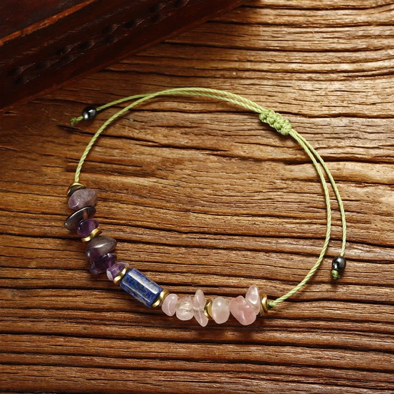 Best Friends Forever adjustable crystal friendship bracelet three-quarter side view with natural gemstone beads
