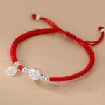 Handmade 925 sterling silver Fu character auspicious cloud red string bracelet main view