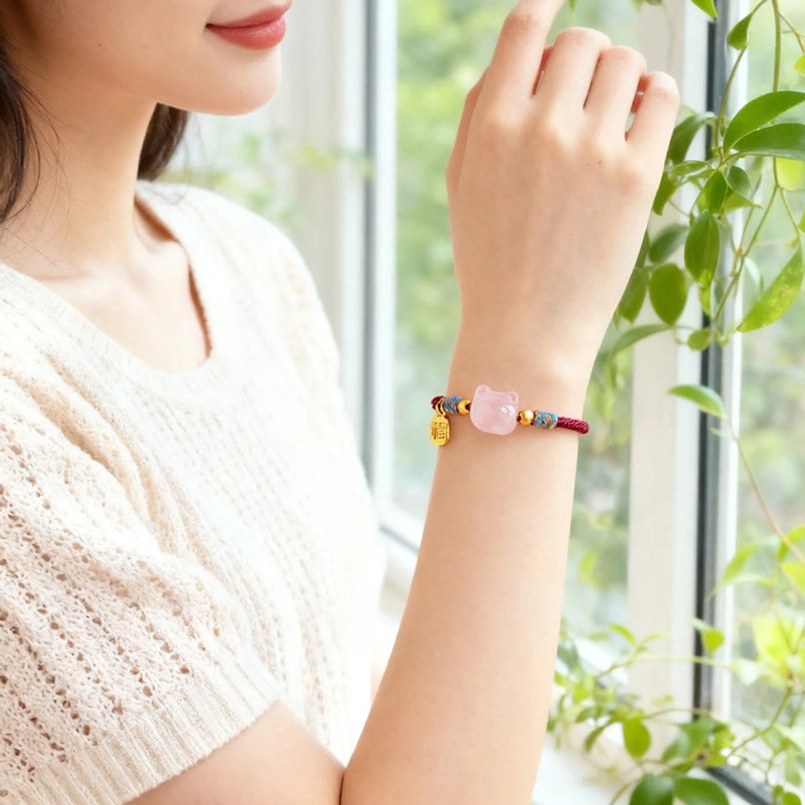 Fu character cat protection bracelet collection showing multiple color variations and styling options
