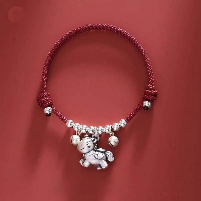 Fu character red year of horse 999 sterling silver protection bracelet