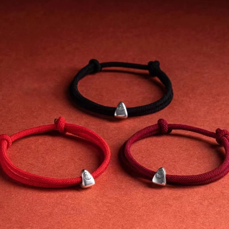 Sterling silver fu charm red string bracelet size guide adjustable fit