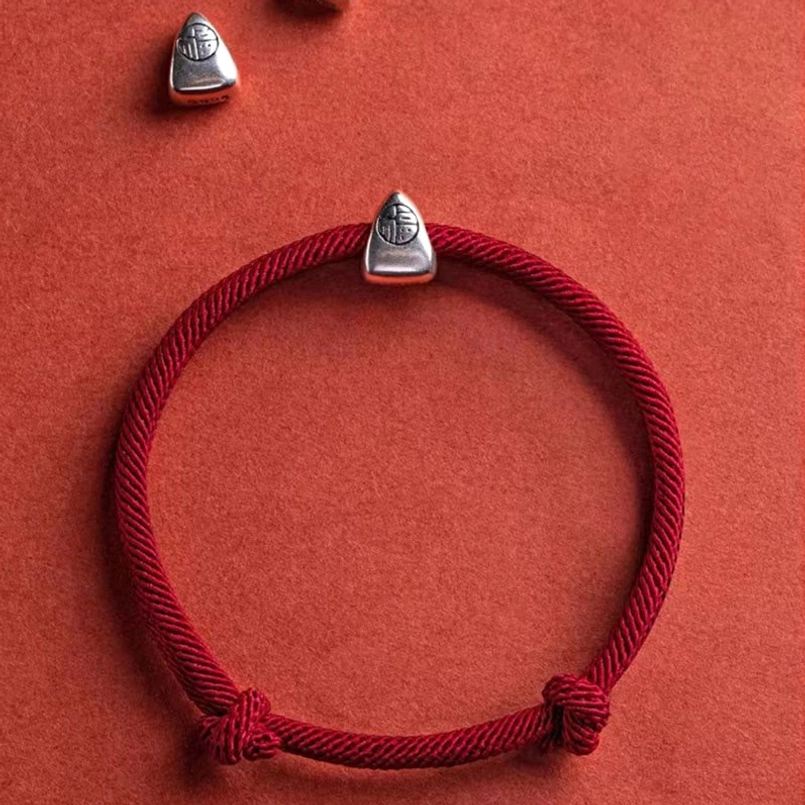 Sterling silver fu charm bead with adjustable red string bracelet loose charms