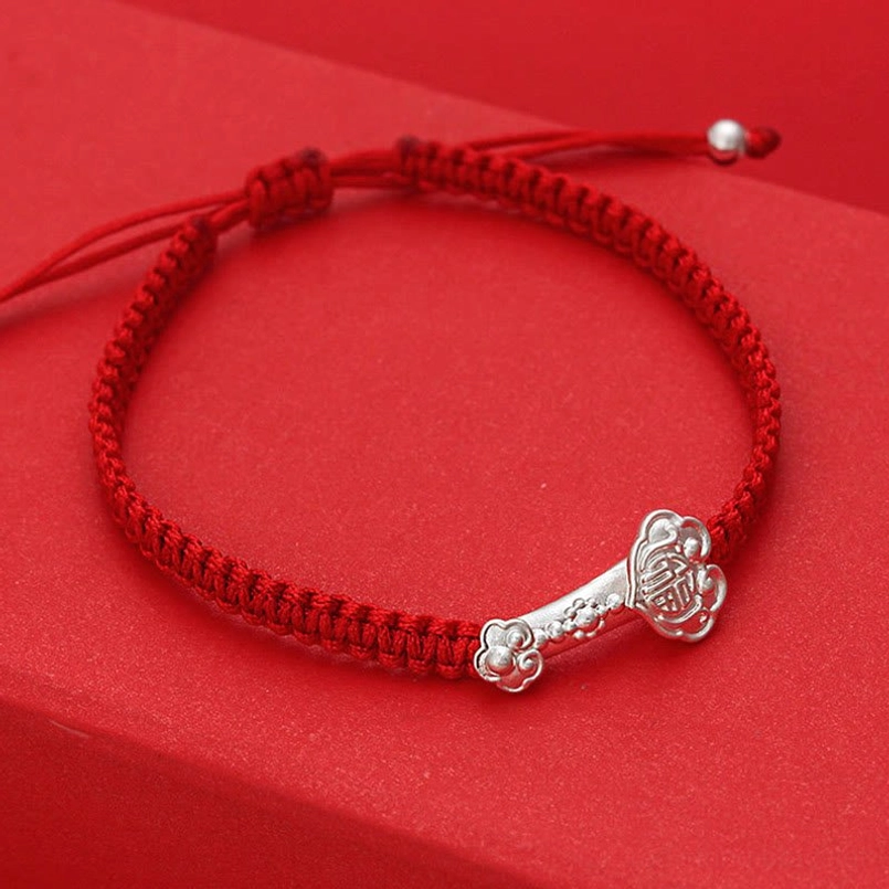 999 Sterling Silver Ruyi Fu Bracelet - Back Three-Quarter Angle Showing Dual Adjustable Fasteners and Braided Texture