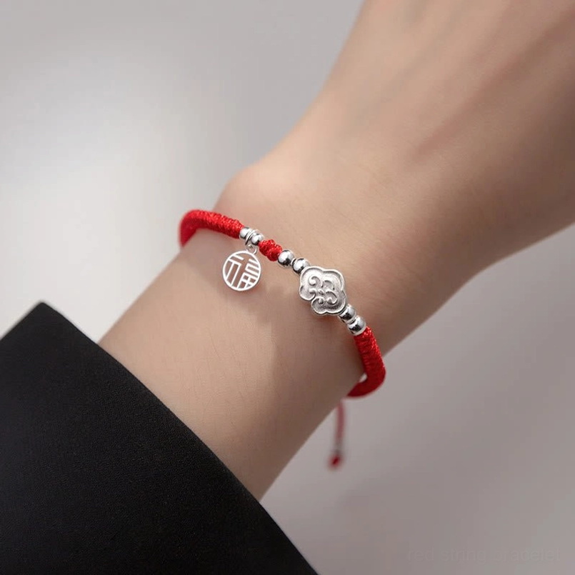 Fu character red string bracelet worn on wrist for daily casual wear