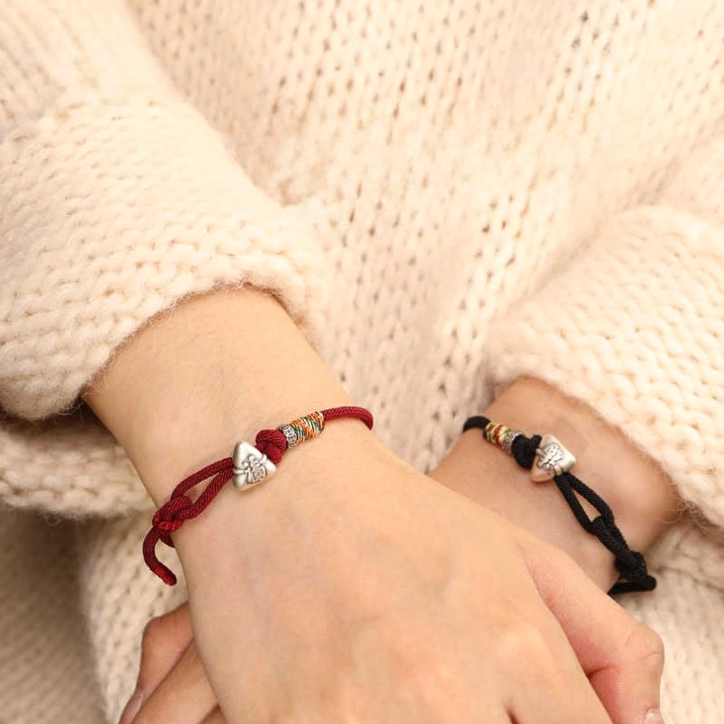 Fu zongzi fortune bracelet with 925 silver copper coin decor close up