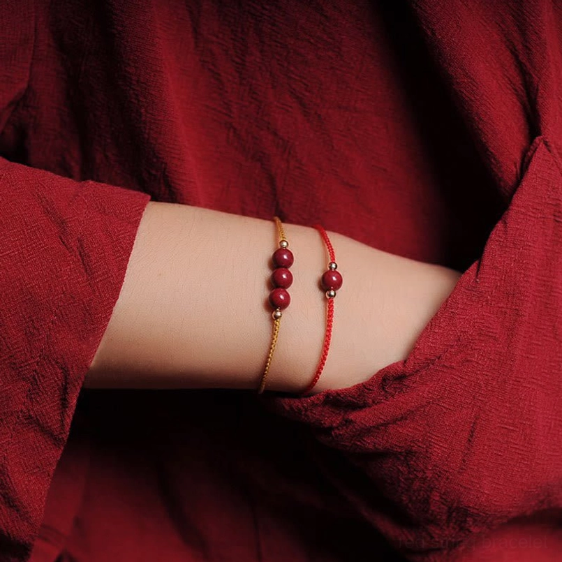 Full collection of cinnabar red string bracelet all color variations display