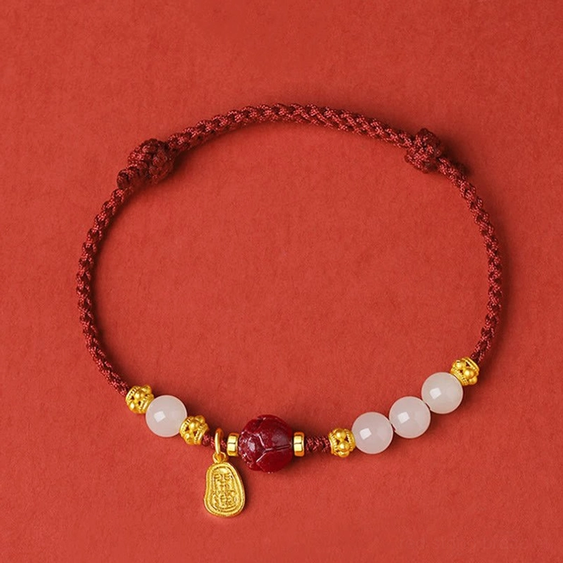 Full View of Spiritual Protection Lotus Red String Luck Bracelet
