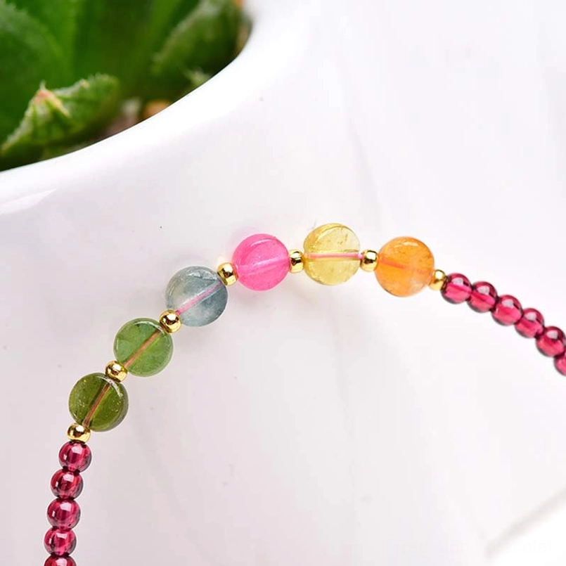 Handmade garnet tourmaline bracelet anklet multicolor gemstones protection jewelry
