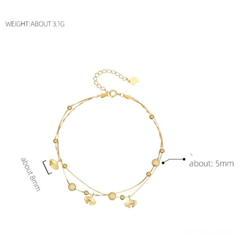 Double layer ginkgo leaf anklet charm bracelet lifestyle styling
