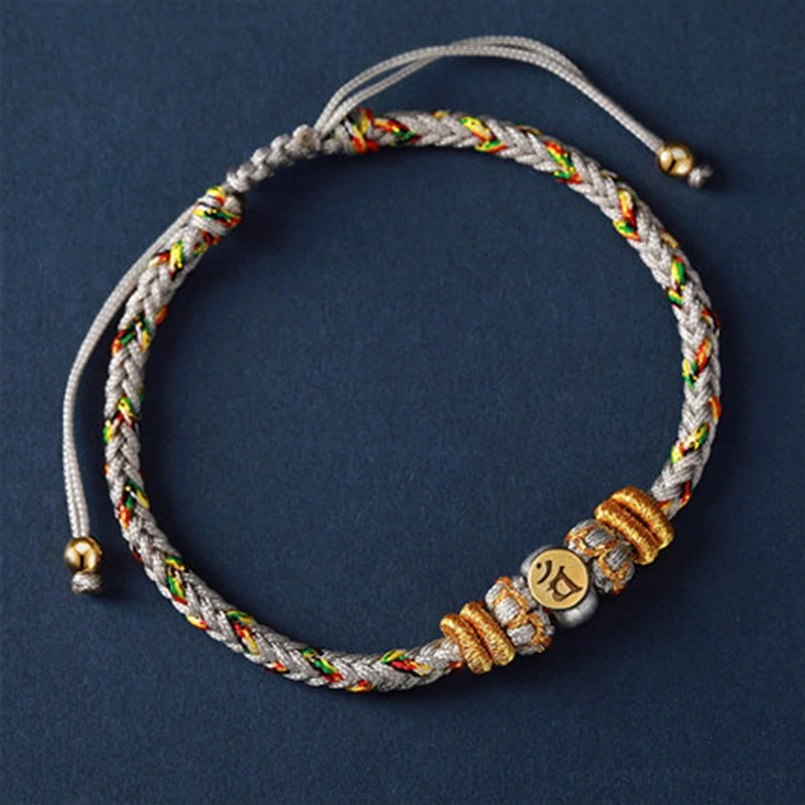 Goat Monkey zodiac natal buddha red string bracelet with red woven cord design