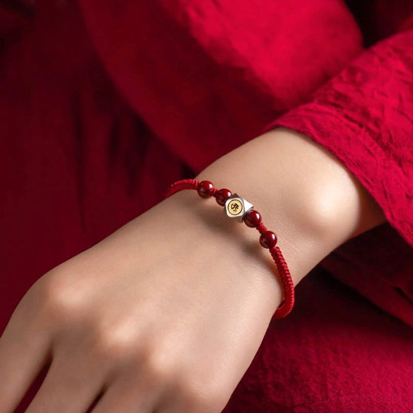 Goat monkey zodiac natal buddha bracelet featuring tathagata bodhisattva red string design