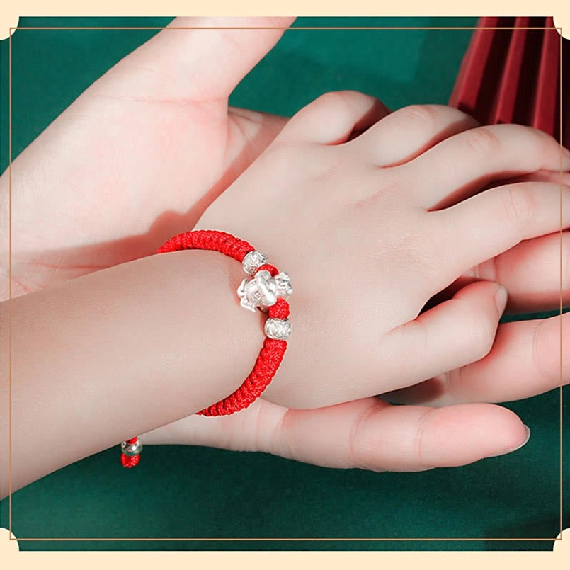 Goat Chinese zodiac 999 silver red woven rope bracelet calm harmony for kids