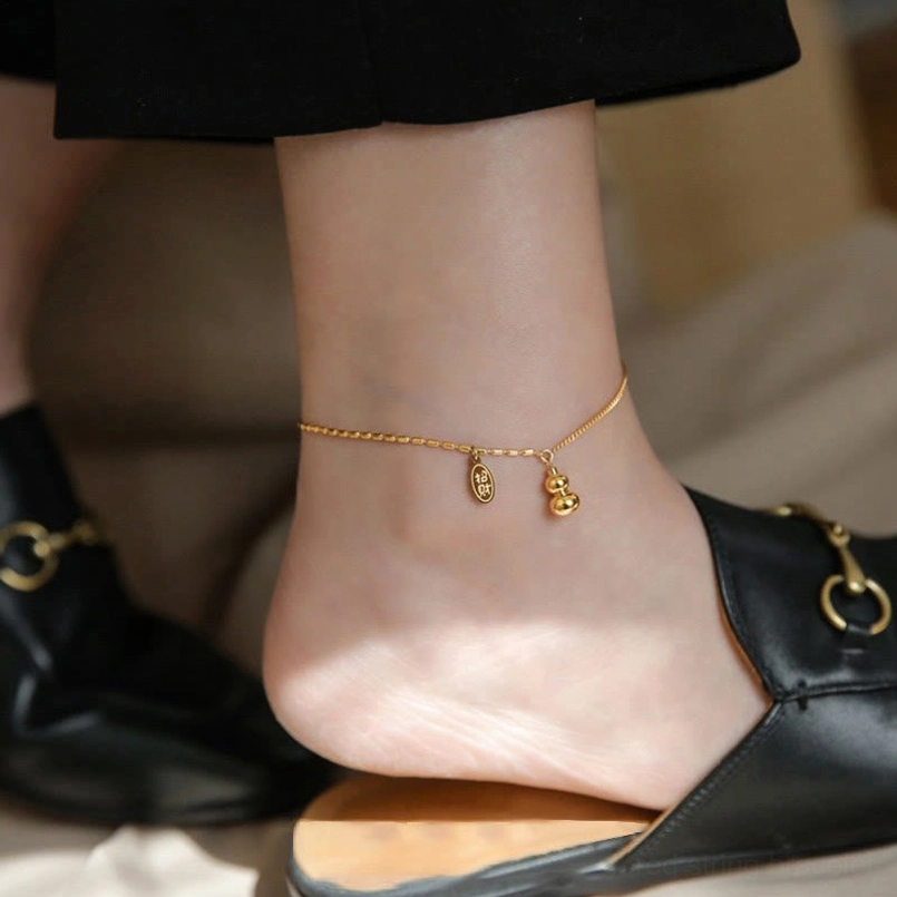 18k gold plated copper lucky gourd anklet with premium buckle closure detail