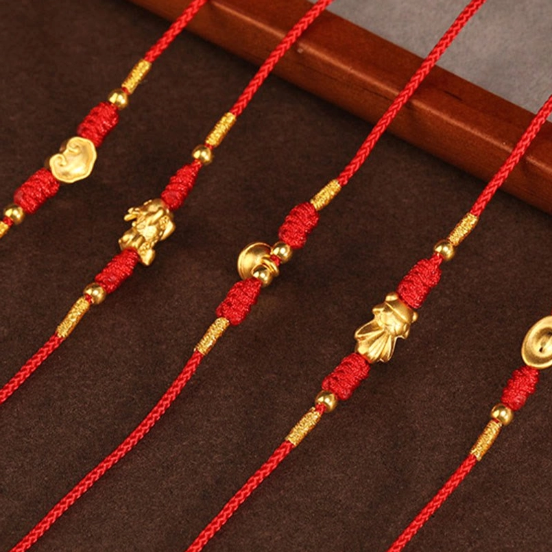 999 solid gold red string belly chain gift set with multiple zodiac charm options for gifting