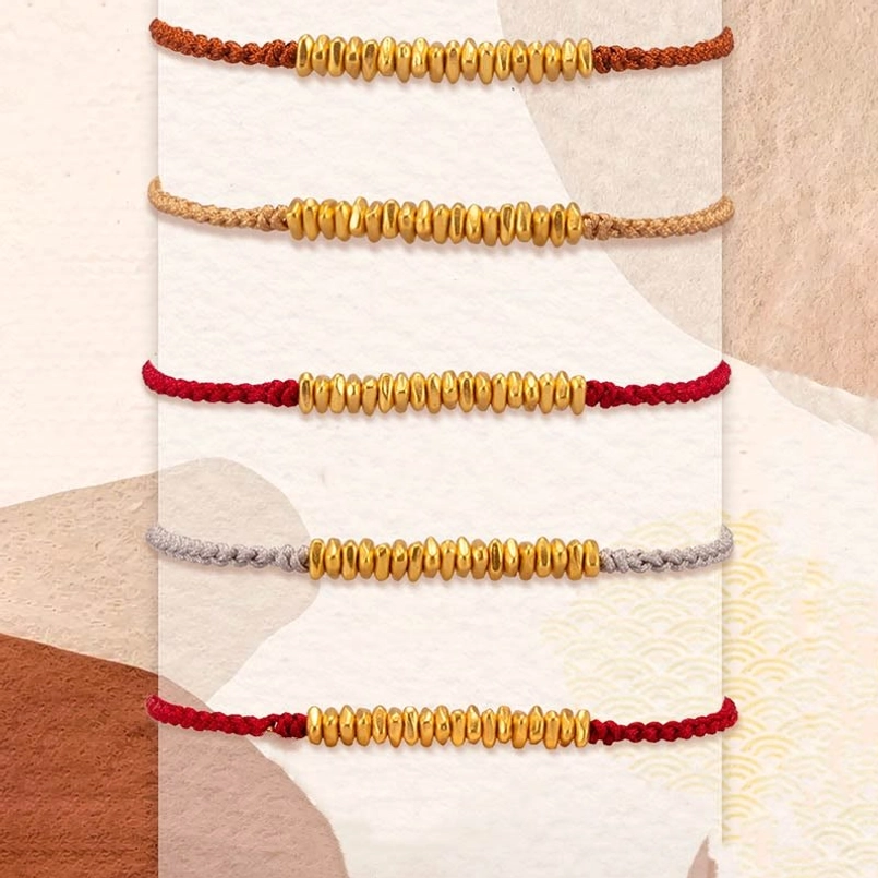999 gold red string bracelet lifestyle casual wear showcase