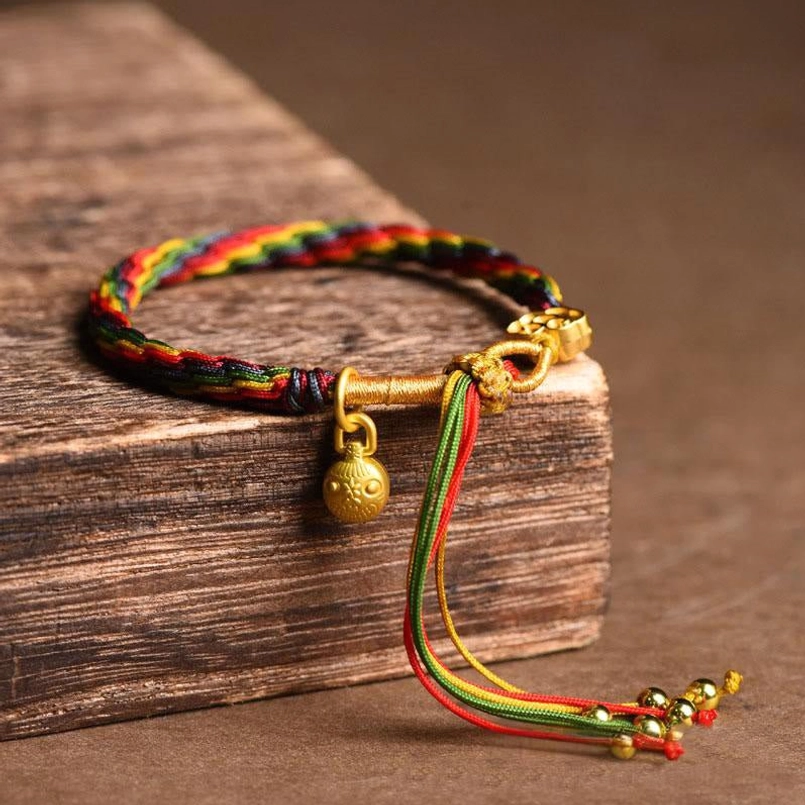 Gold Swallowing Beast Baby charm colorful braided bracelet